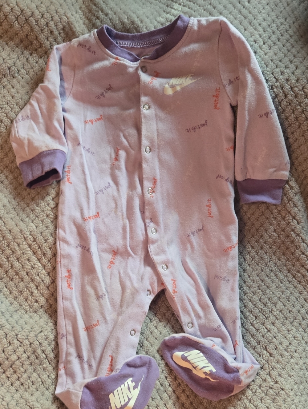 Nike Purple "Just Do It" Footed One-Piece Pajama Sleeper - Size 9mos